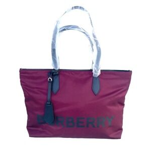 Burberry LL MD Nylon and Leather Tote Bag,  in Dark Red, Made in Italy